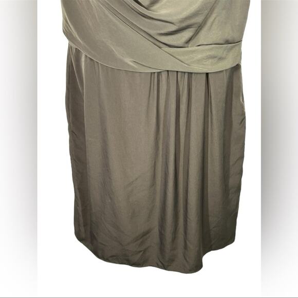 Adrianna Papell Olive Drape Neck Faux Wrap Sleeveless Midi Dress 16 - Picture 5 of 12